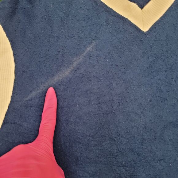 Vintage 80s MOD Ringer Sweater Large 22x25 Crop Blue Beige - Picture 2 of 12